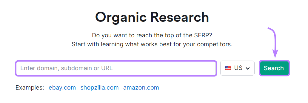 Organic Research tool search bar