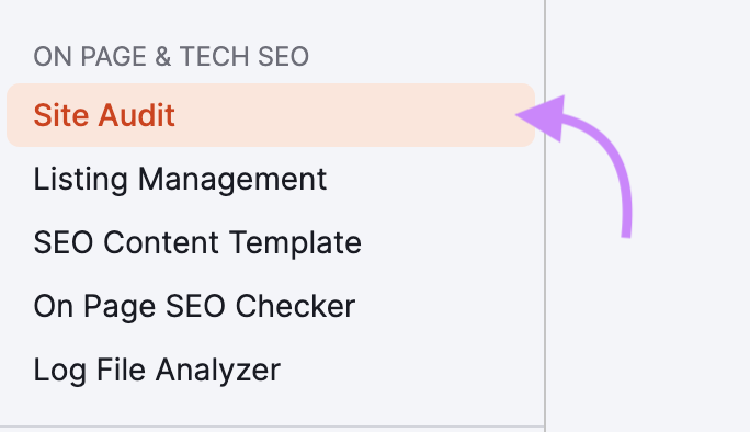 “Site Audit” in Semrush menu