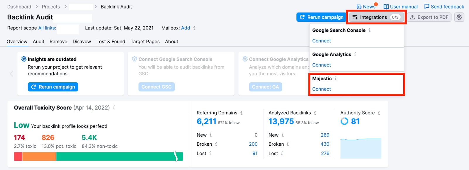 How to Connect Majestic to Semrush image 1