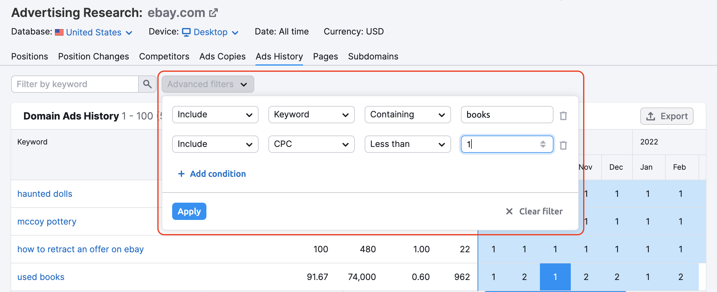 Advertising Research advanced filters