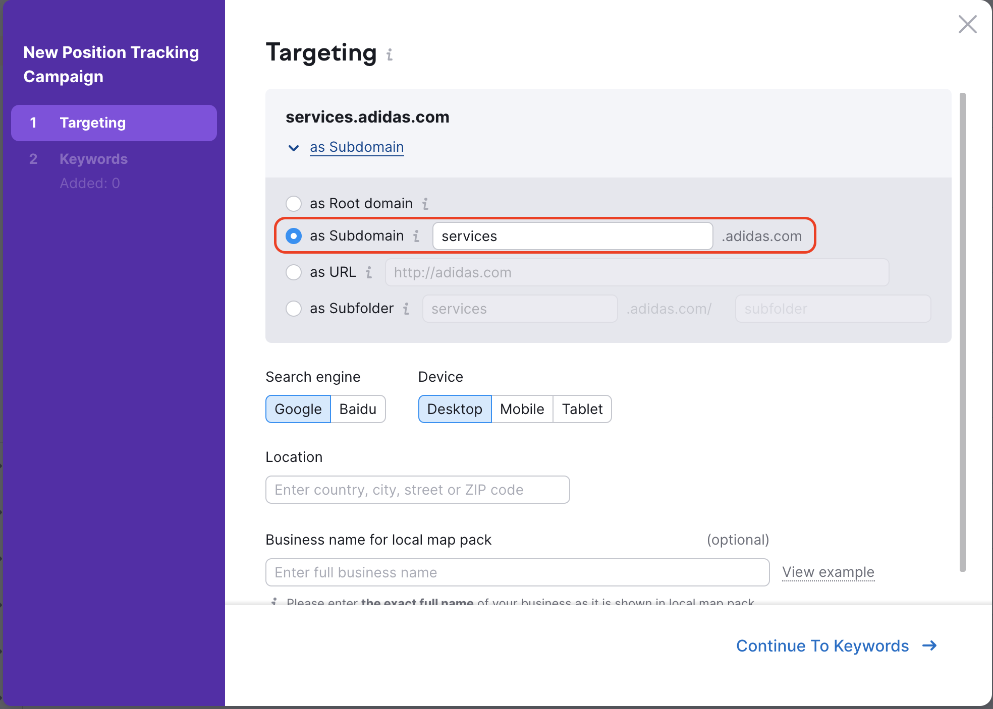 position tracking setup