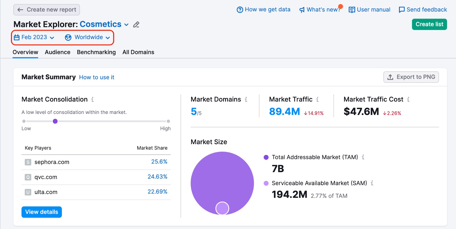 market explorer filters