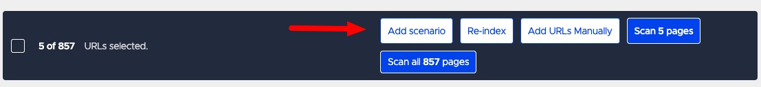 To start creating a scenario, click the “Add scenario” button on the Sitemap report.
