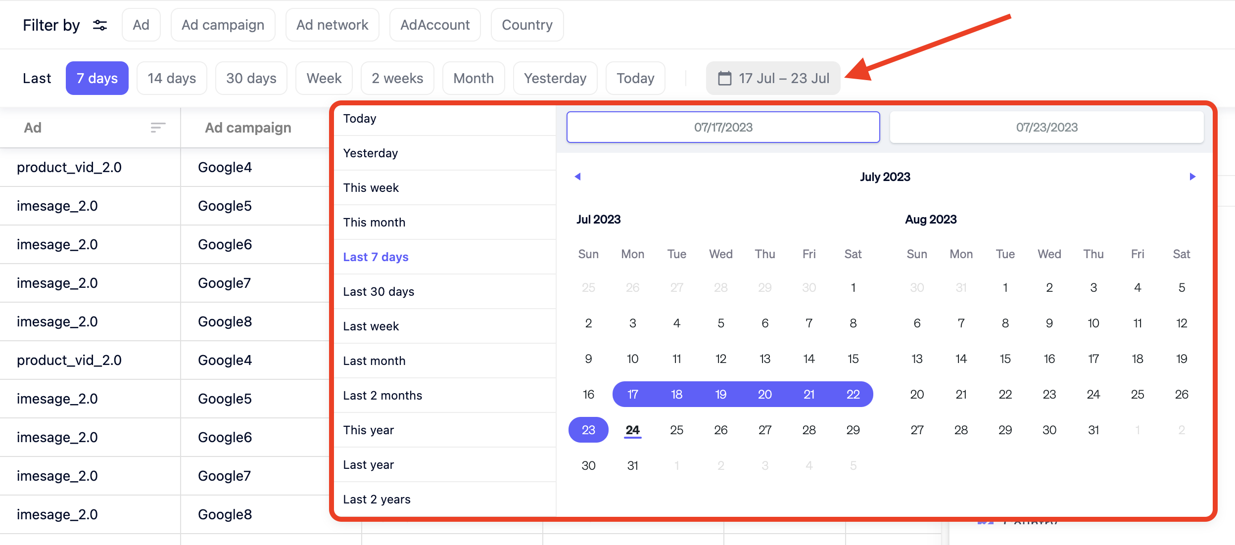 Selecting dates for importing data on AI Automated Data Connector.