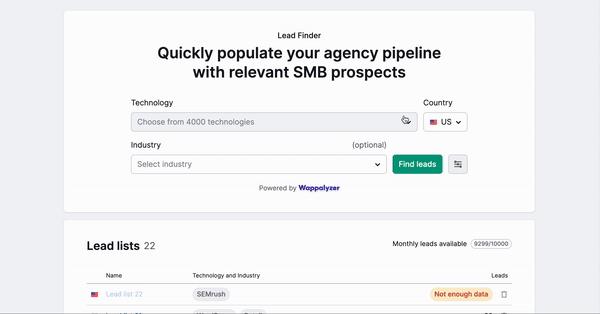 Demonstration of how to create a list of leads.