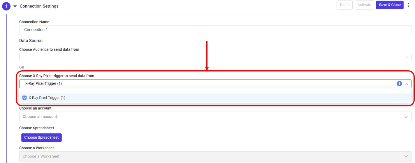 Choosing which X-Ray Pixel triggers you want to send data to Google Sheets.