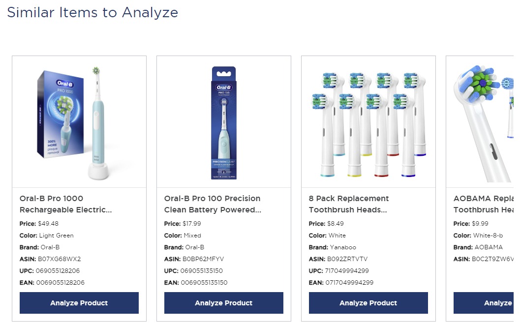 Similar items to analyze in the ‘Single Product Analysis’ feature of Product Research Pulse.