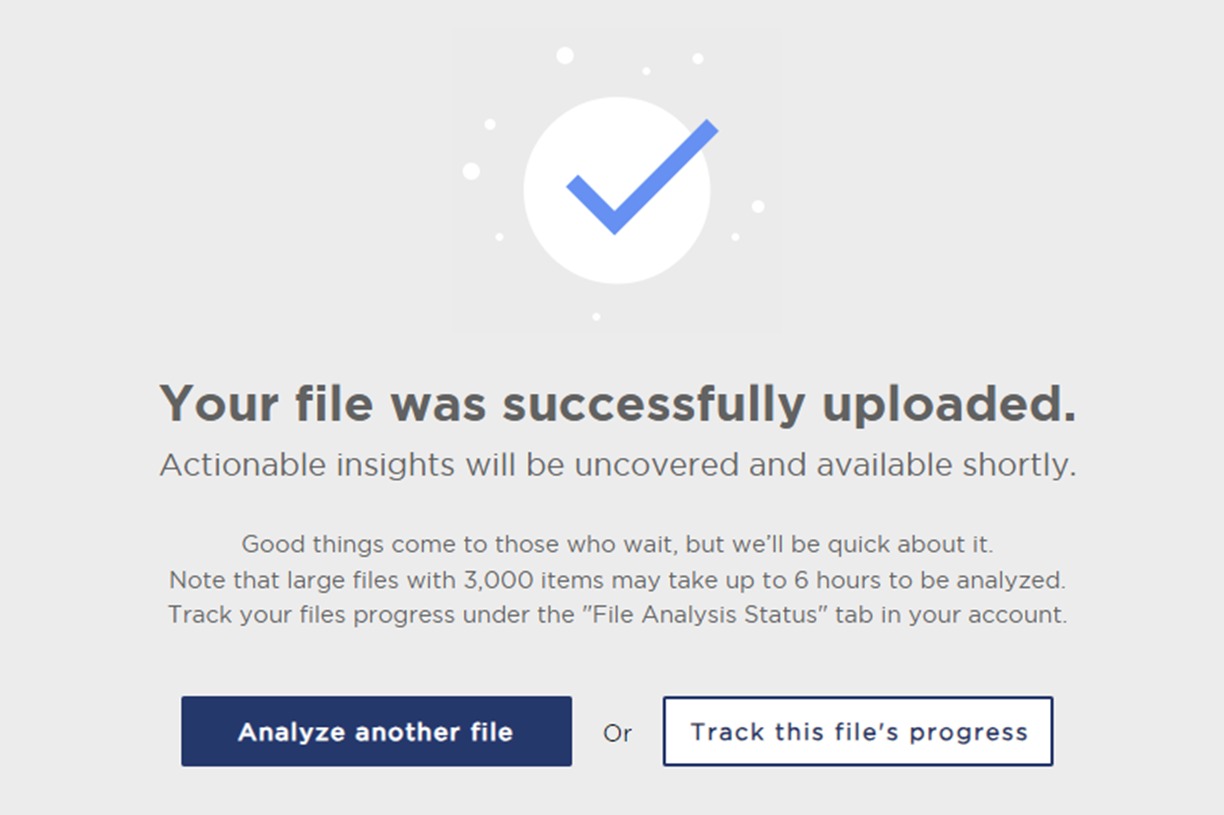 Confirmation of an uploaded file in the ‘Multi Product Analysis’ feature of Product Research Pulse.