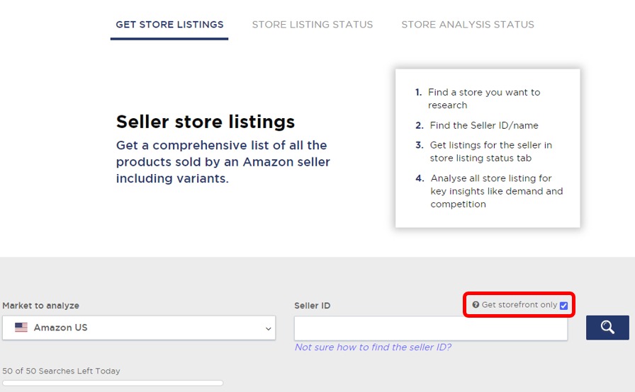 Unchecking the ‘Get storefront only’ box in the ‘Store Analysis’ feature of Product Research Pulse.