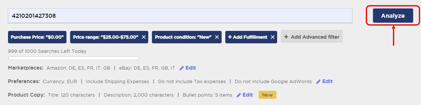 The ‘Single Product Analysis’ feature of Product Research Pulse.