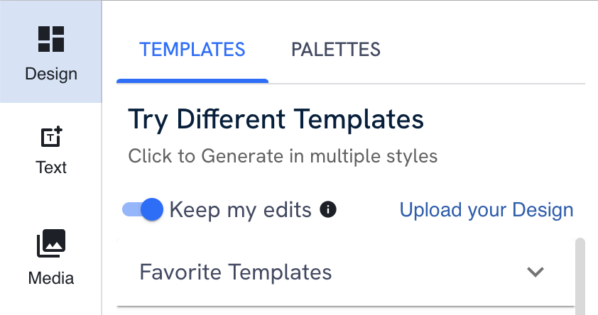 The Templates menu, with the Keep my edits toggle activated.