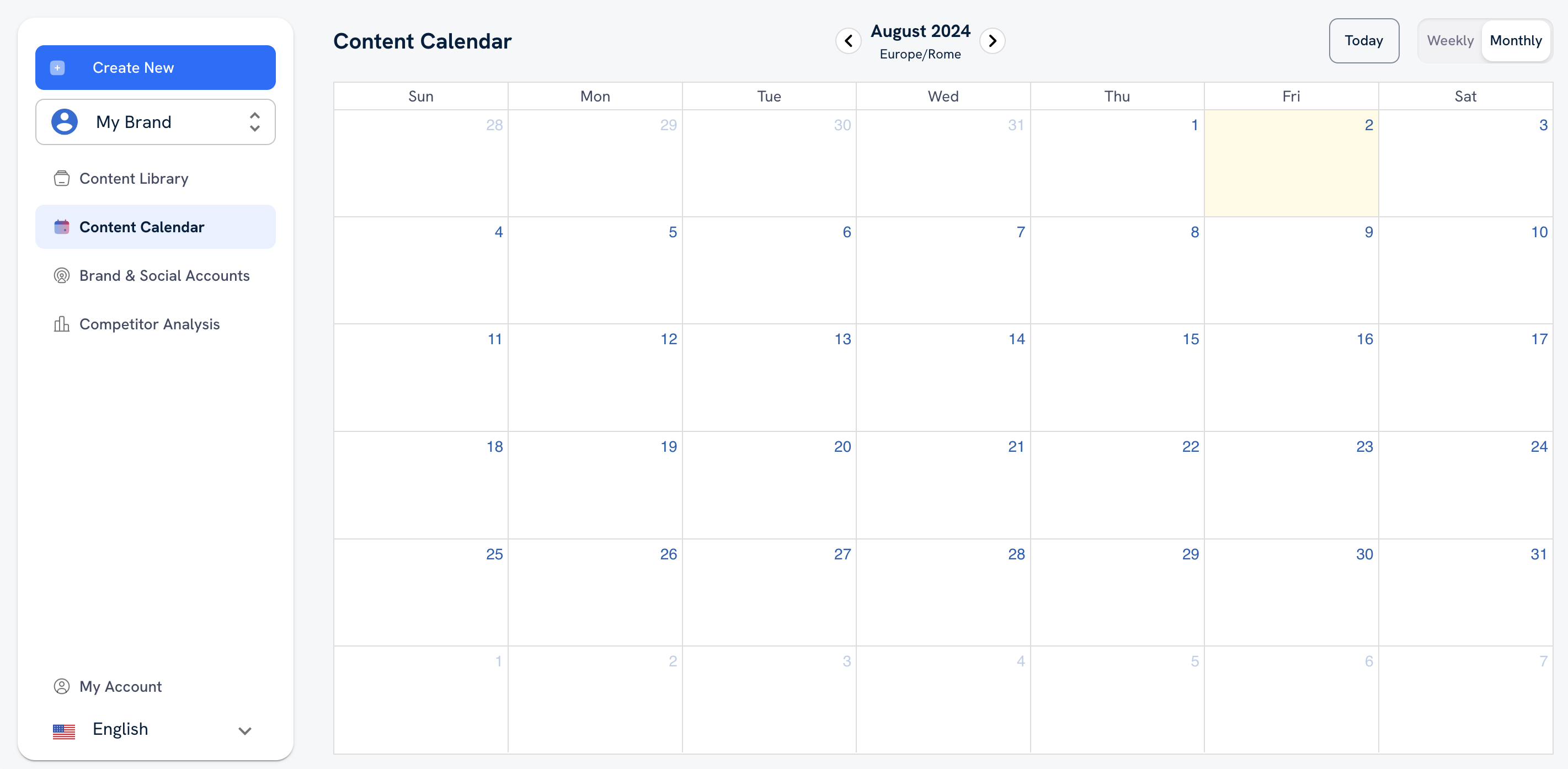 An example of the Content Calendar interface. 