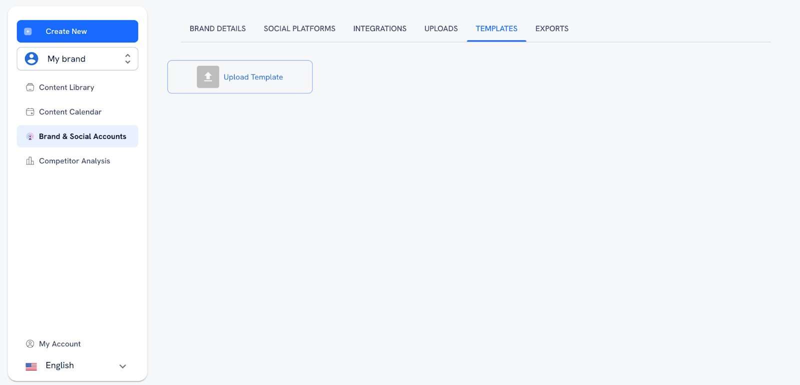 The Templates tab in Brand & Social Accounts.