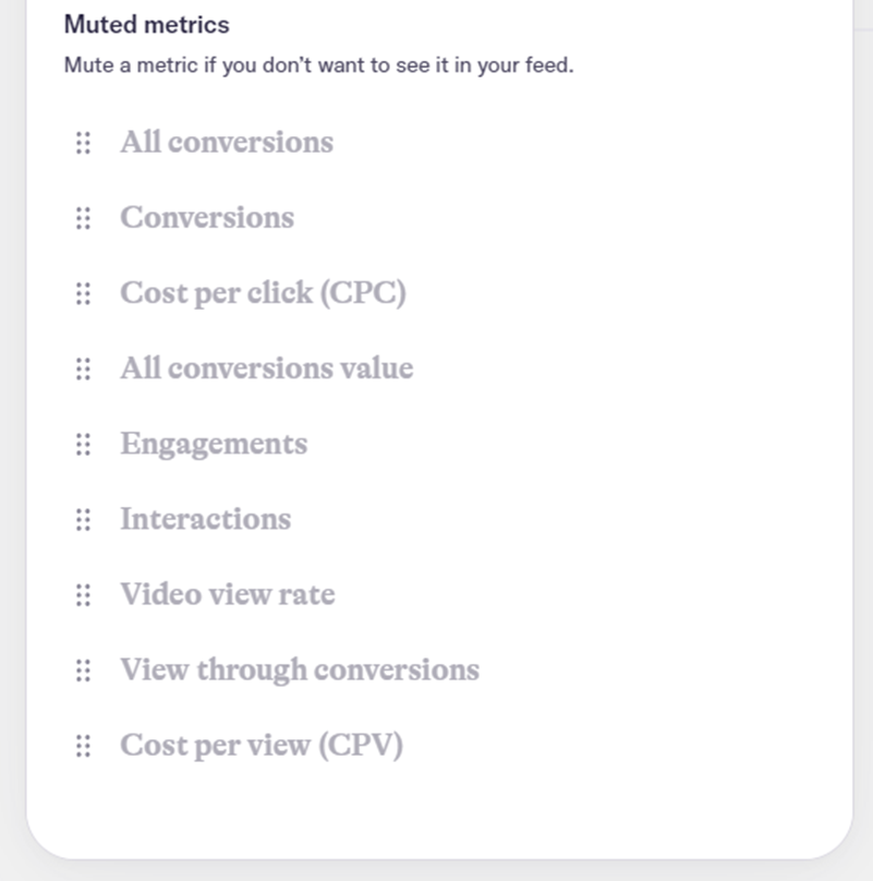 Viewing your muted metrics in AI Narratives for Google Ads.