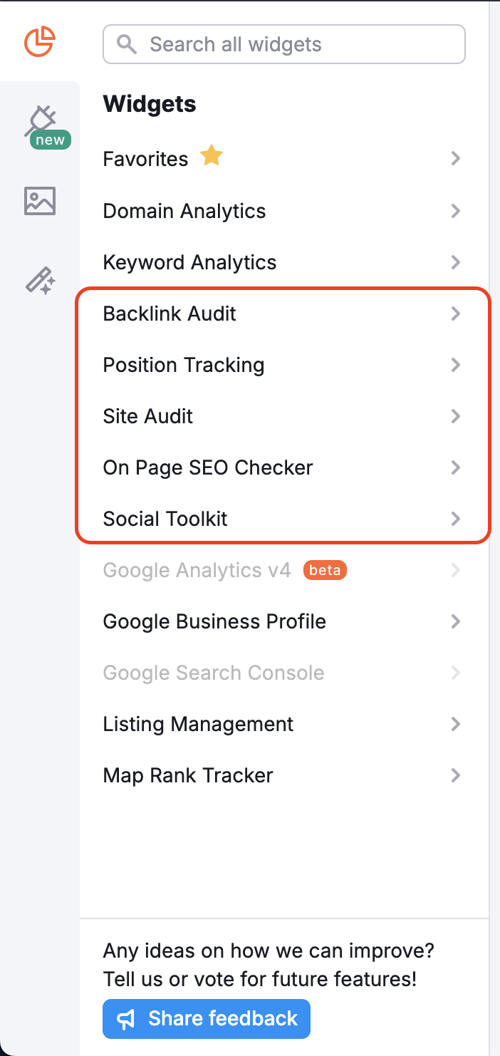 Semrush Project tools are highlighted with a red rectangle in the left menu.