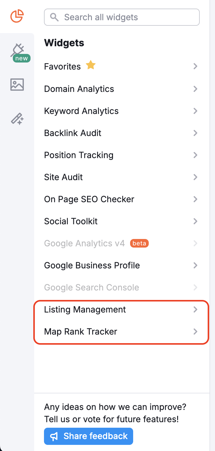 Semrush Local tools highlighted with a red rectangle in the left menu.