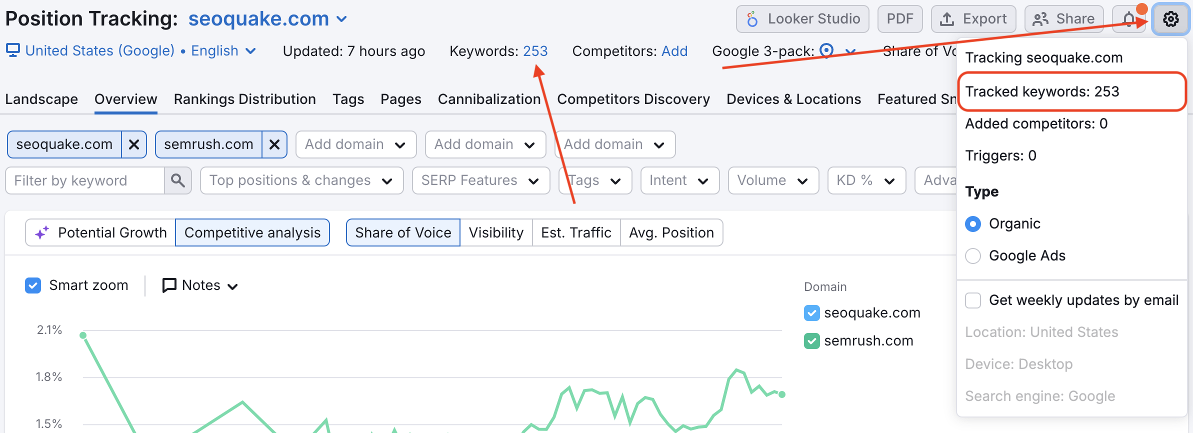 Editing keywords in Position Tracking. 