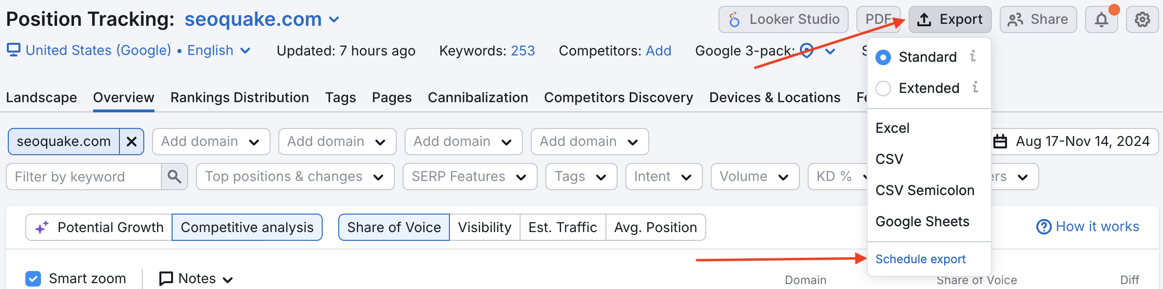 Exporting options in Position Tracking. 