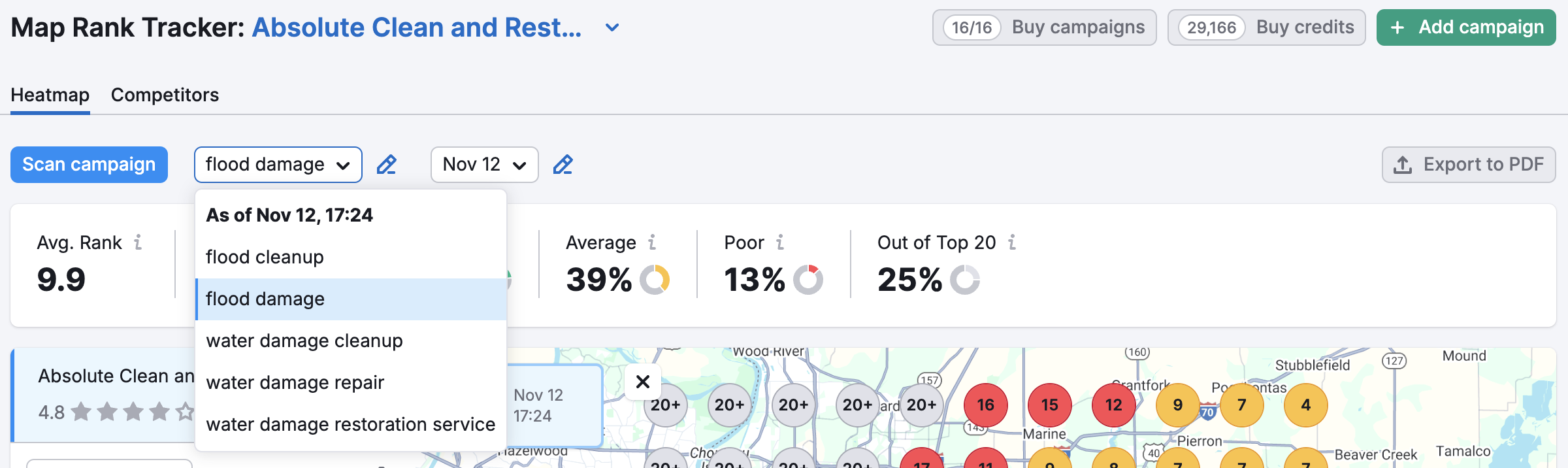 You can toggle between your chosen keywords by selecting them from a drop-down menu at the top of the screen.