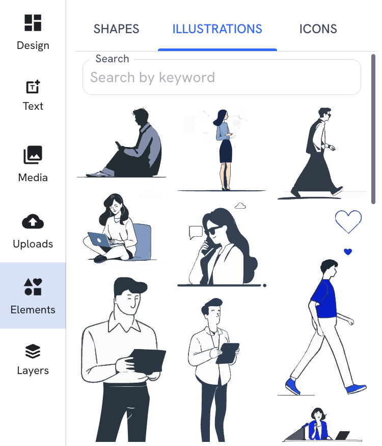 The Illustrations tab, showing various graphic illustrations.